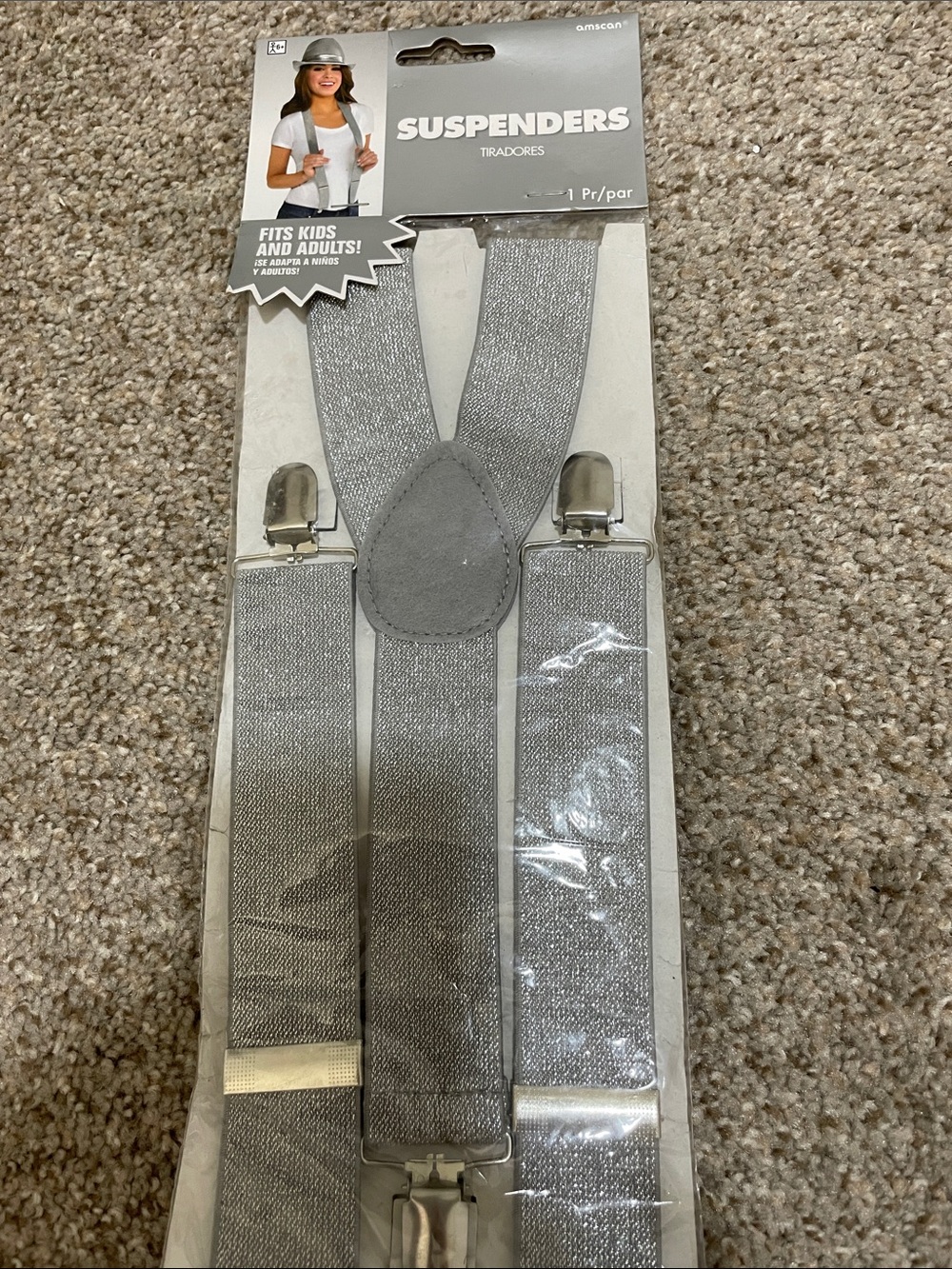 New Amscan Silver Metallic Elastic Suspenders